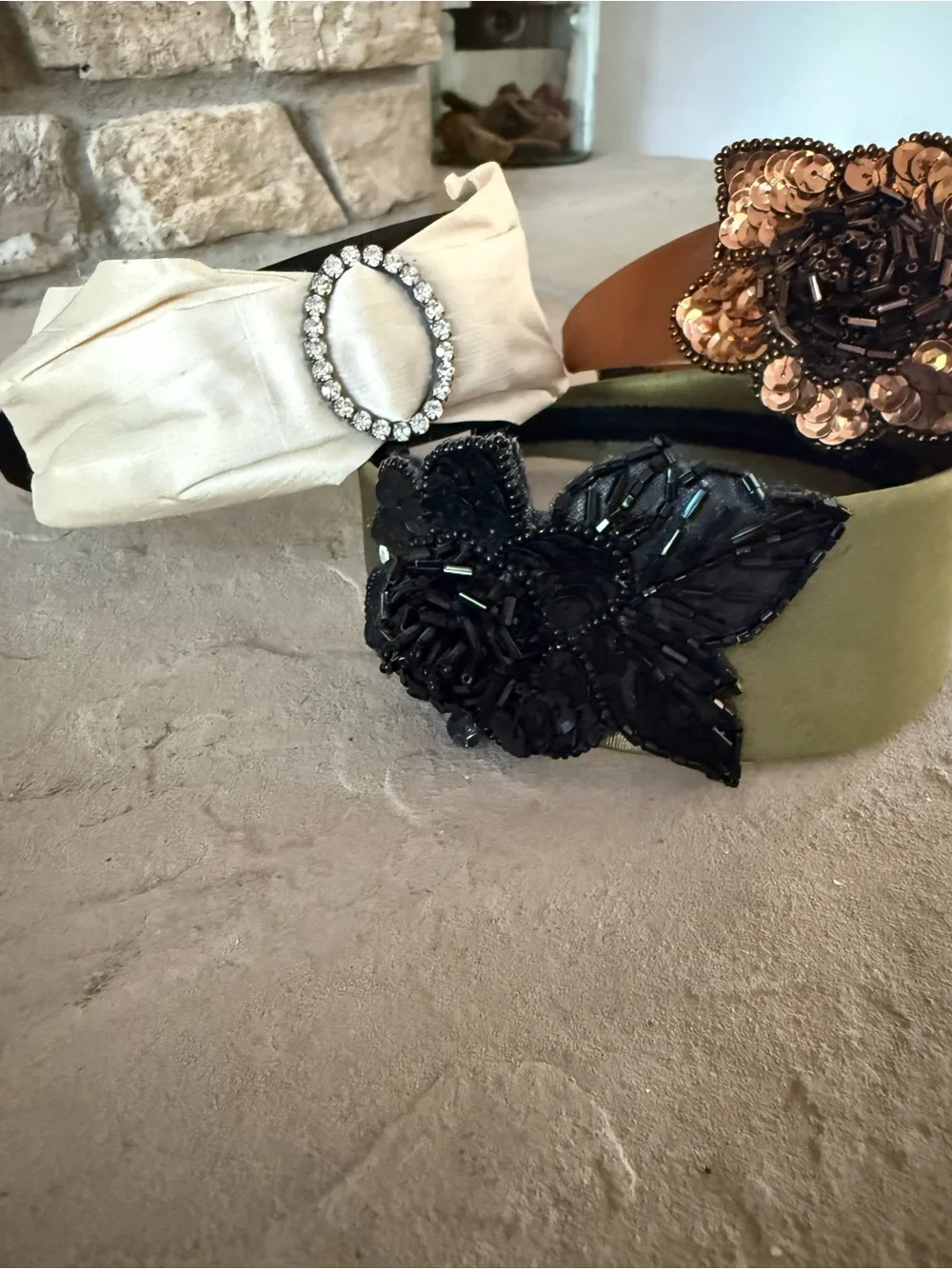 Decorative Accent Headbands - Brown/gold, green, black/ivory
